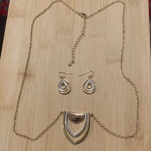 Vintage Rose Gold and Silver Necklace and Earring Set